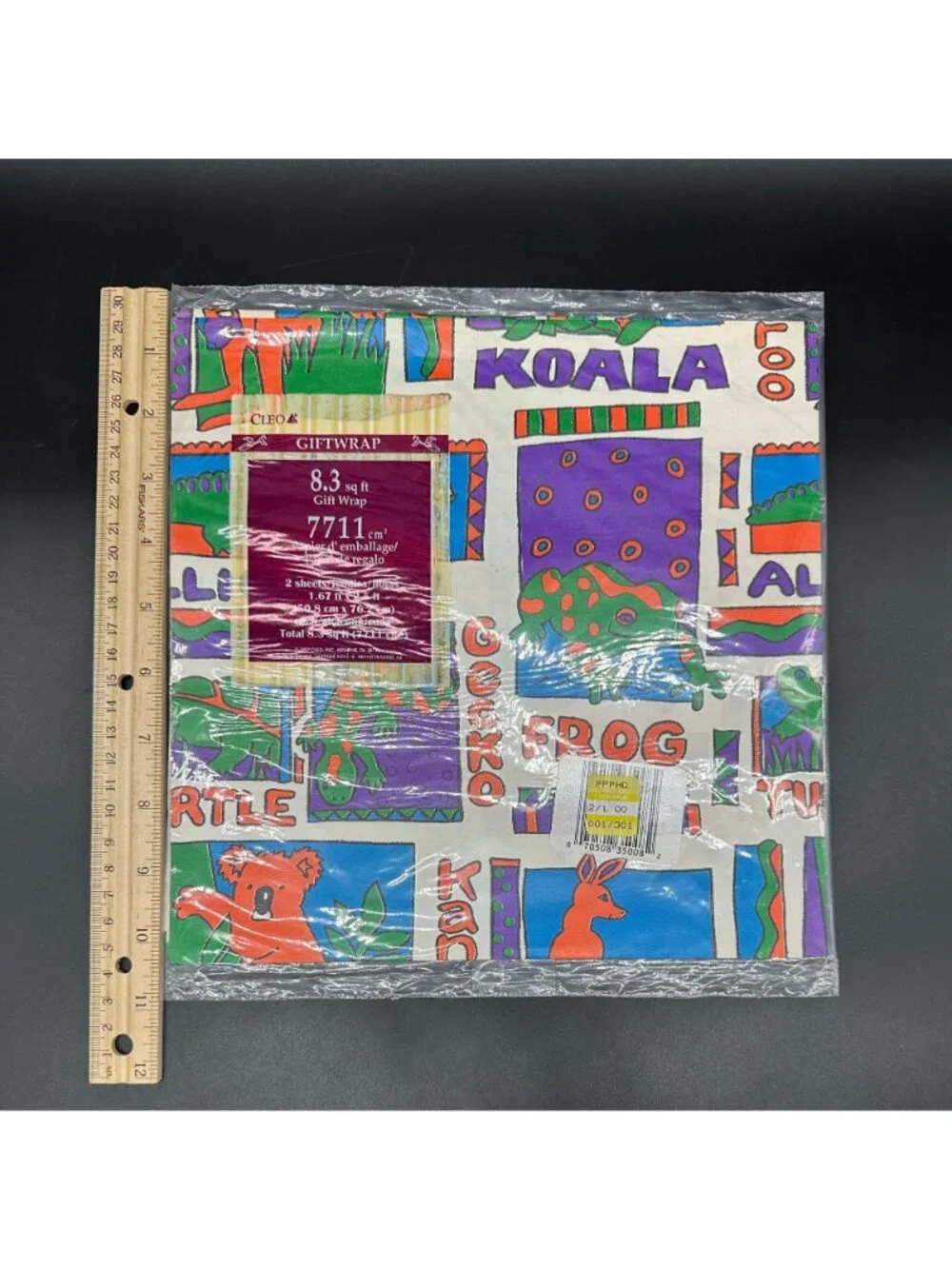 Vintage Gift Wrapping Paper Jungle Animals Neon USA Frog Alligator Koala 1990s